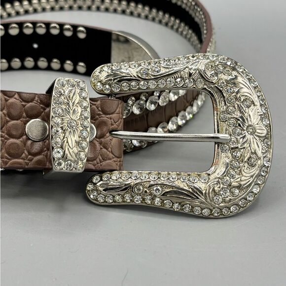 Rhinestone Brown Leather Belt main image 4